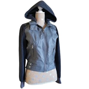 Moto Bomber jacket Faux leather jersey zip Juniors Medium Urbanology Fitted Crop